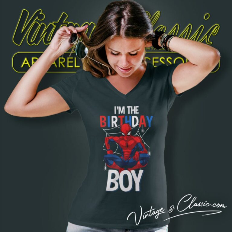 Spiderman Im The Birthday Boy V Neck TShirt Spiderman Im The Birthday Boy V Neck TShirt