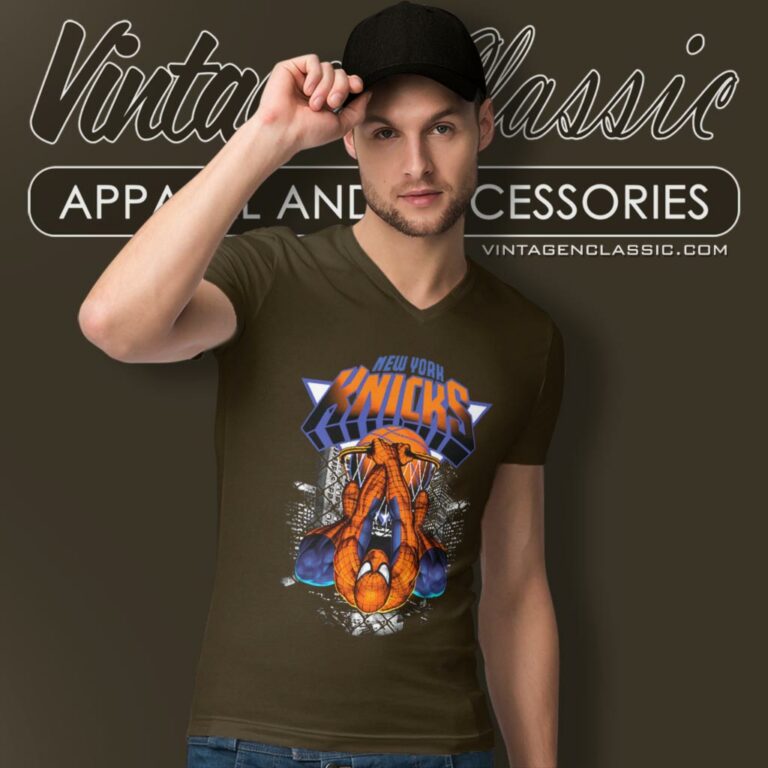 Spiderman New York Knicks V Neck TShirt Spiderman New York Knicks V Neck TShirt
