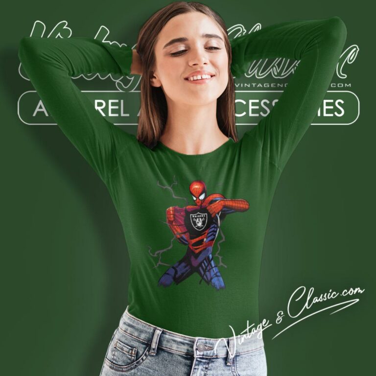 Spiderman Oakland Raiders Long Sleeve Tee Spiderman Oakland Raiders Long Sleeve Tee