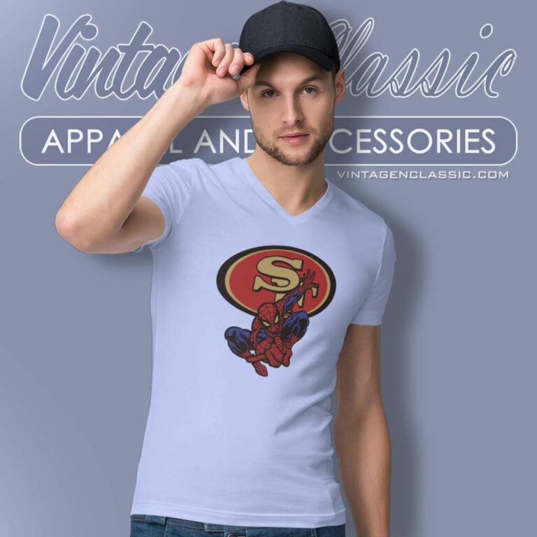 Spiderman San Francisco 49ers V Neck TShirt Spiderman San Francisco 49ers V Neck TShirt