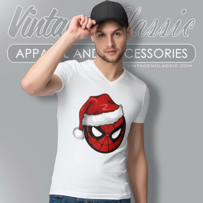 Spiderman Santa Hat V Neck TShirt Spiderman Santa Hat V Neck TShirt