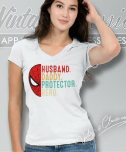 Spiderman Shirt Husband Daddy Protector Hero V Neck TShirt