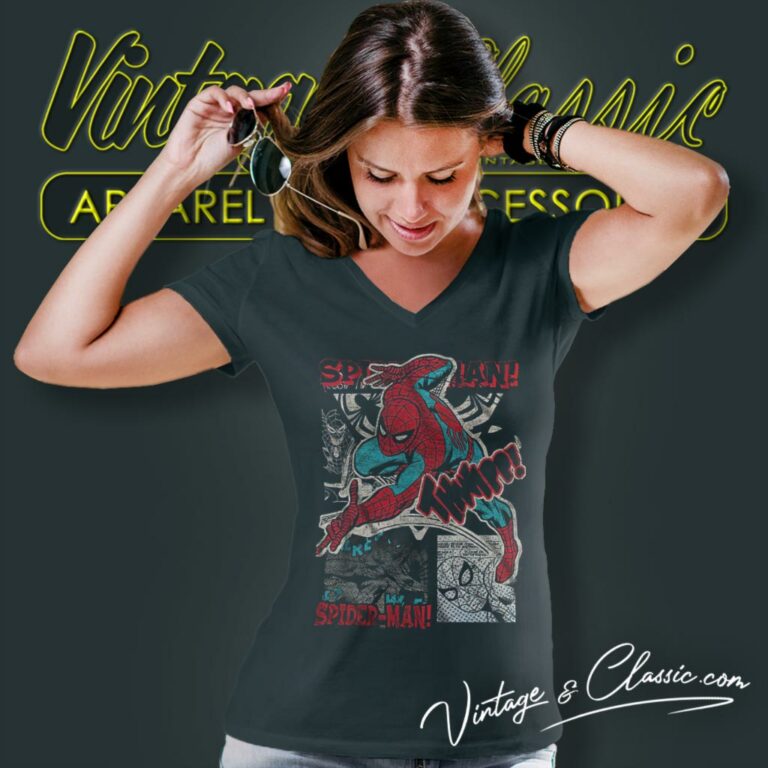 Spiderman Shooting Thwipp V Neck TShirt Spiderman Shooting Thwipp V Neck TShirt