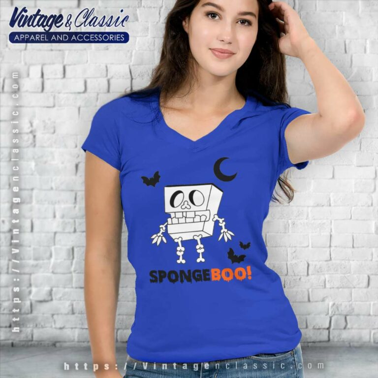 Sponge Boo Skeleton Halloween V Neck TShirt Sponge Boo Skeleton Halloween V Neck TShirt