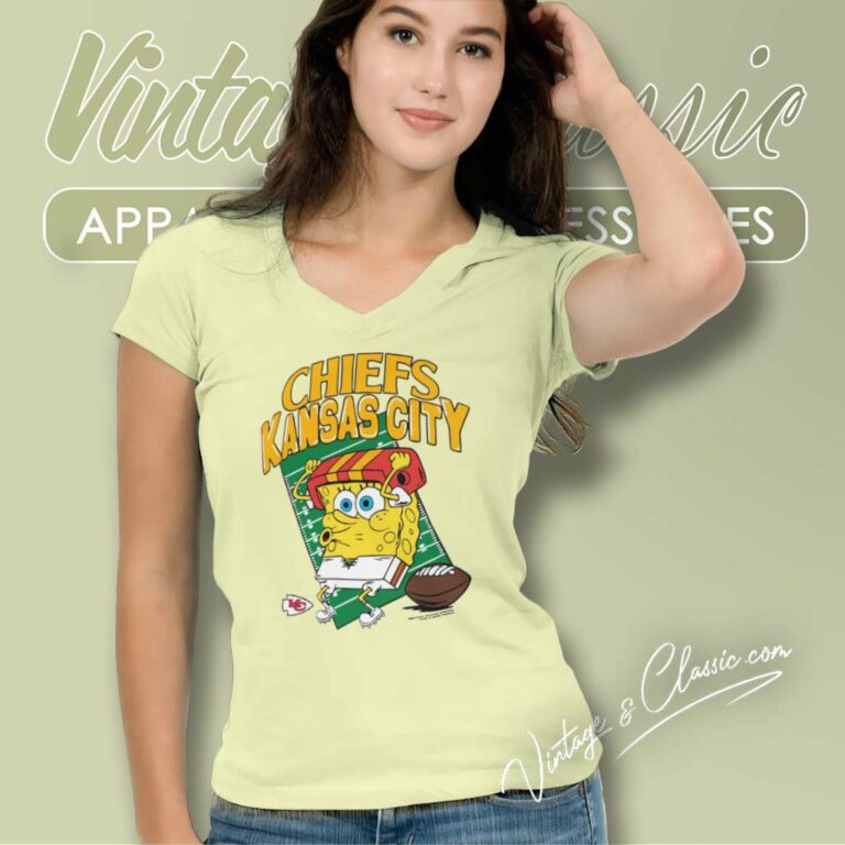 Spongebob Kc Chiefs Super Bowl Lviii V Neck TShirt Spongebob Kc Chiefs Super Bowl Lviii V Neck TShirt