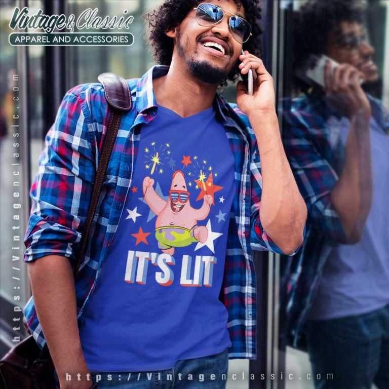 Spongebob Squarepants Lit Fireworks Patrick V Neck TShirt Spongebob Squarepants Lit Fireworks Patrick V Neck TShirt