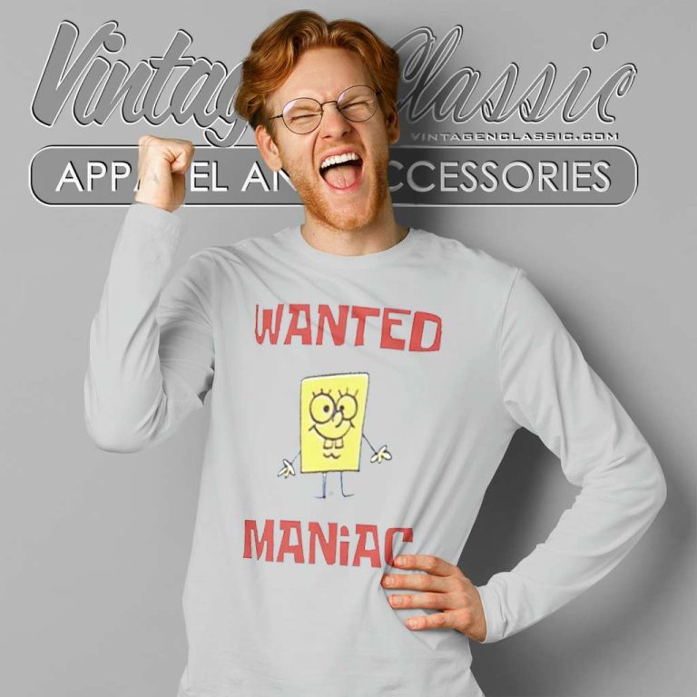 Spongebob Squarepants Wanted Maniac Long Sleeve Tee Spongebob Squarepants Wanted Maniac Long Sleeve Tee