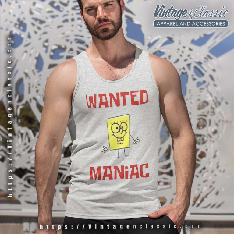 Spongebob Squarepants Wanted Maniac Tank Top Racerback Spongebob Squarepants Wanted Maniac Tank Top Racerback