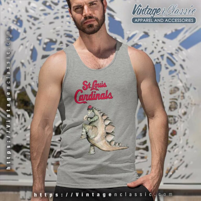 St Louis Cardinals Godzilla Throw A Baseball Tank Top Racerback St Louis Cardinals Godzilla Throw A Baseball Tank Top Racerback