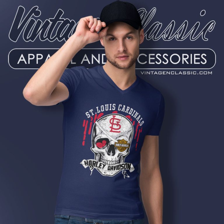St Louis Cardinals Harley Davidson Skull V Neck TShirt St Louis Cardinals Harley Davidson Skull V Neck TShirt