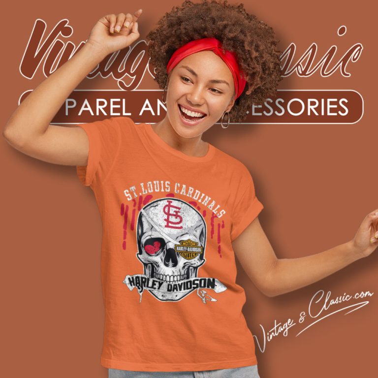 St Louis Cardinals Harley Davidson Skull Women T Shirt St Louis Cardinals Harley Davidson Skull Women T Shirt