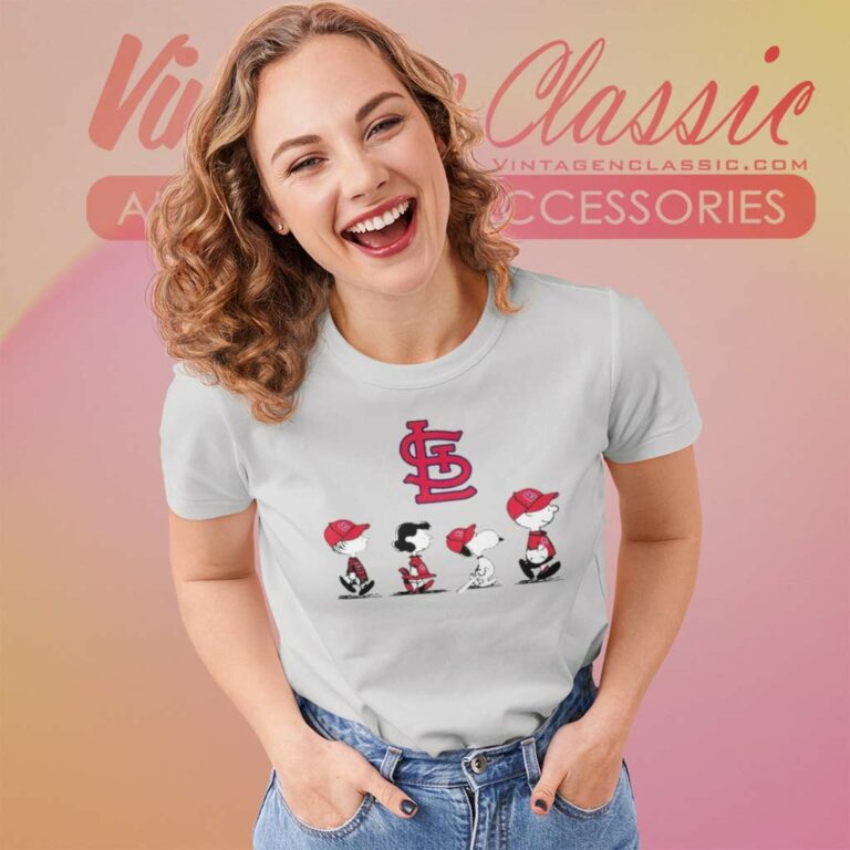 St Louis Cardinals Peanuts Characters Players Women TShirt St Louis Cardinals Peanuts Characters Players Women TShirt