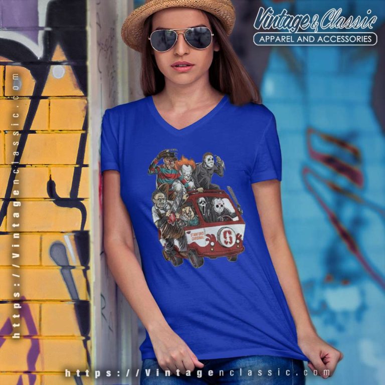 Stanford Cardinal Horror Movies Characters Bus Halloween V Neck TShirt Stanford Cardinal Horror Movies Characters Bus Halloween V Neck TShirt