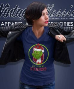 Stanford Cardinal Ncaa Christmas Grinch Shirt I Hate People But I Love My Stanford V Neck TShirt 1