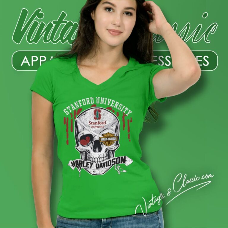 Stanford University Harley Davidson Skull V Neck TShirt Stanford University Harley Davidson Skull V Neck TShirt