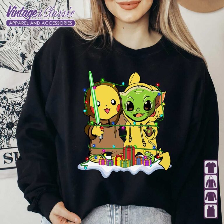 Star Wars Baby Yoda And Pikachu Christmas Lights Sweatshirt Star Wars Baby Yoda And Pikachu Christmas Lights Sweatshirt