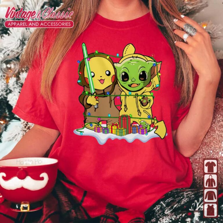 Star Wars Baby Yoda And Pikachu Christmas Lights TShirt Star Wars Baby Yoda And Pikachu Christmas Lights TShirt