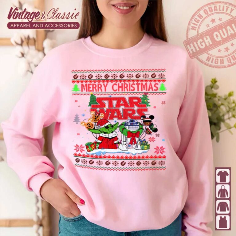 Star Wars Christmas Ugly Christmas Baby Yoda Christmas Pink Sweatshirt Star Wars Christmas Ugly Christmas Baby Yoda Christmas Pink Sweatshirt
