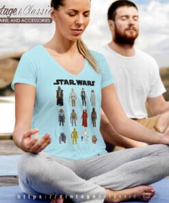 Star Wars Main Character Action Figure Stack Graphic Shirt 4 Star Wars Main Character Action Figure Stack Graphic V Neck TShirt