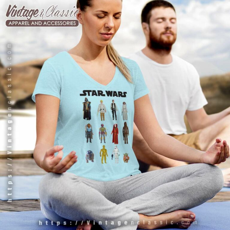 Star Wars Main Character Action Figure Stack Graphic V Neck TShirt Star Wars Main Character Action Figure Stack Graphic V Neck TShirt