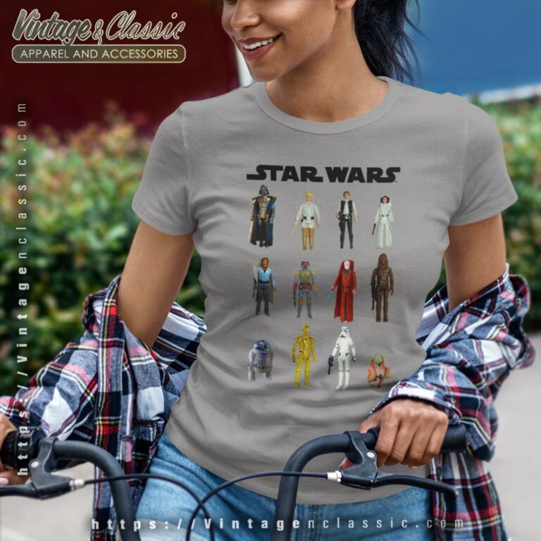 Star Wars Main Character Action Figure Stack Graphic Women TShirt Star Wars Main Character Action Figure Stack Graphic Women TShirt