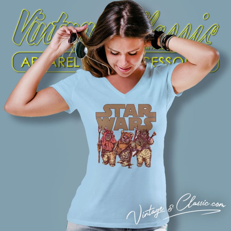 Star Wars Wicket Ewoks Endor Group V Neck TShirt Star Wars Wicket Ewoks Endor Group V Neck TShirt