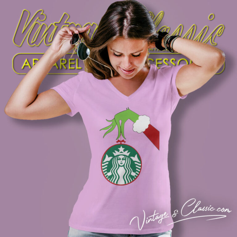 Starbucks Grinch Christmas V Neck TShirt Starbucks Grinch Christmas V Neck TShirt