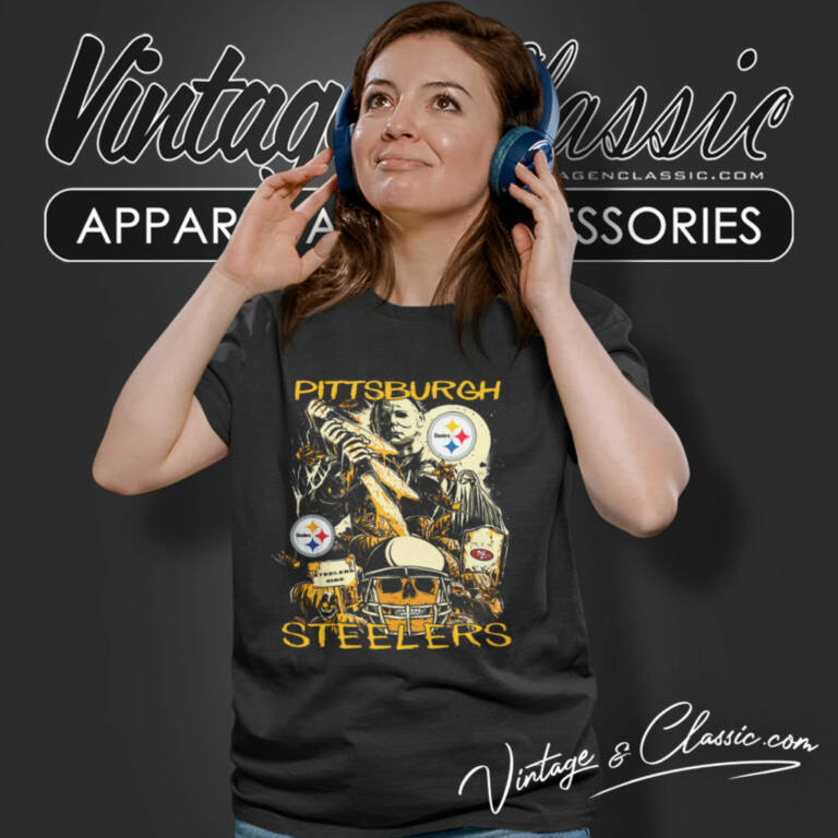 Steelers Michael Myers Halloween Vintage Women T Shirt Steelers Michael Myers Halloween Vintage Women T Shirt