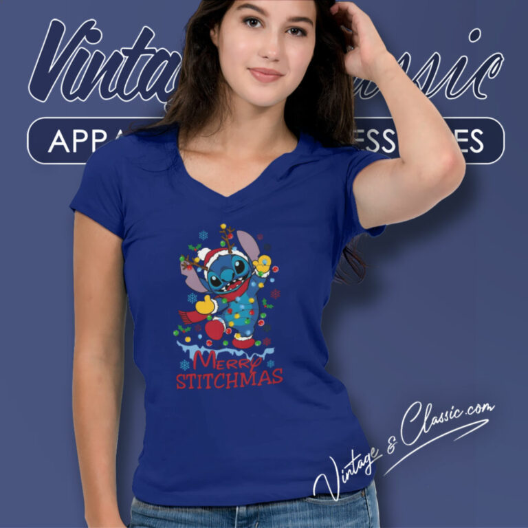 Stitch Christma Walt Disney 626 V Neck TShirt Stitch Christma Walt Disney 626 V Neck TShirt
