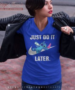 Stitch Drinking Milk Nike Just Do It Later V Neck TShirt
