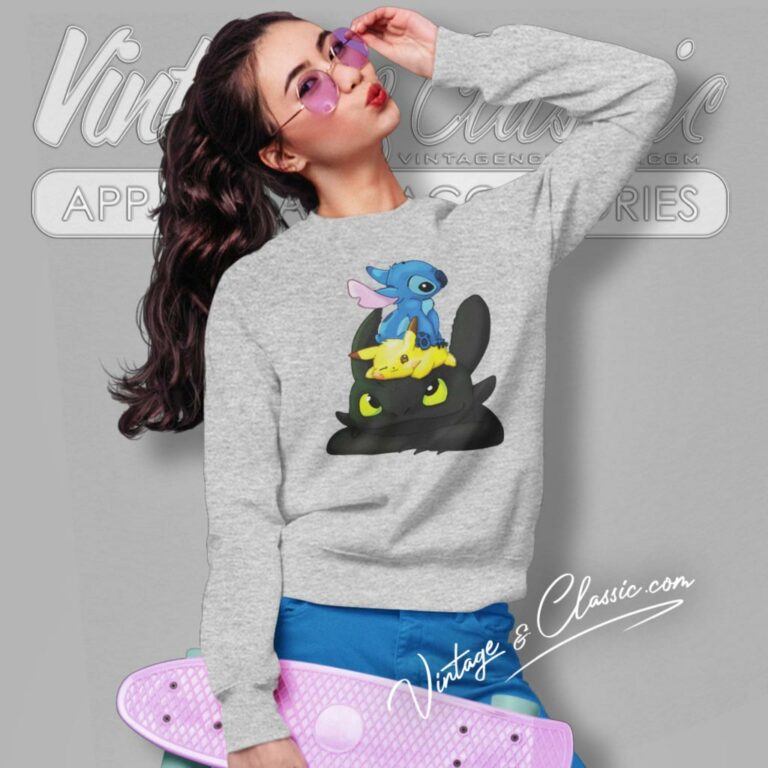 Stitch Pikachu Toothless Sweatshirt Stitch Pikachu Toothless Sweatshirt