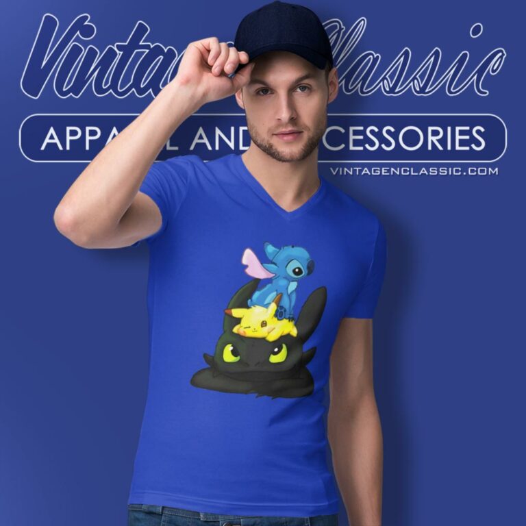 Stitch Pikachu Toothless V Neck TShirt Stitch Pikachu Toothless V Neck TShirt