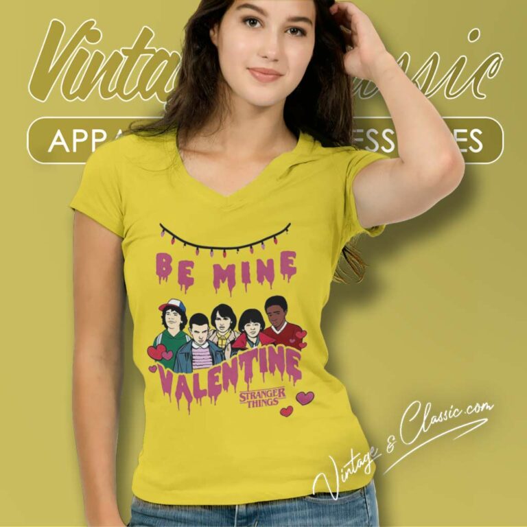 Stranger Things Be Mine Valentine V Neck TShirt Stranger Things Be Mine Valentine V Neck TShirt