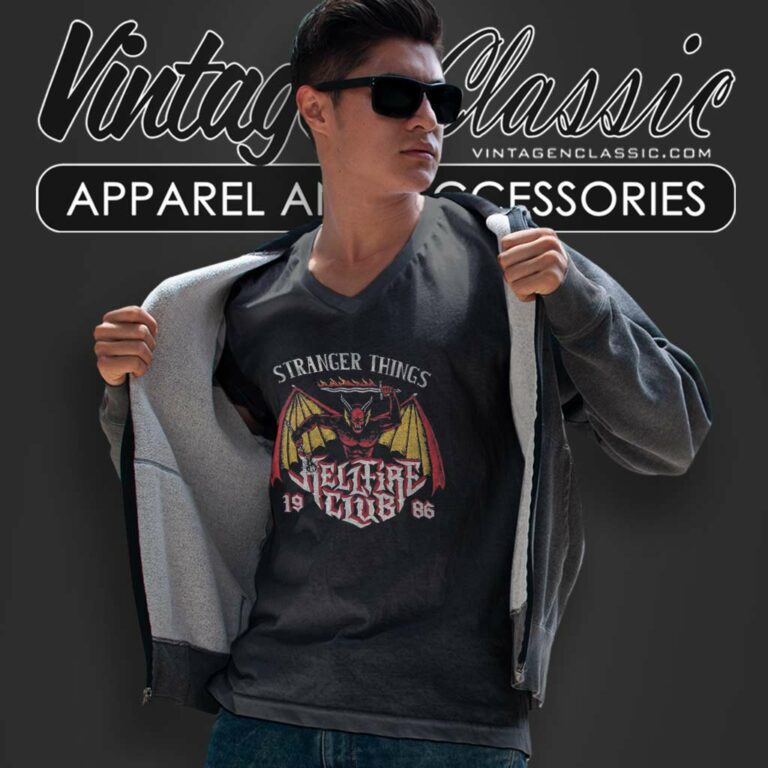 Stranger Things Hellfire Band 1986 V Neck TShirt Stranger Things Hellfire Band 1986 V Neck TShirt