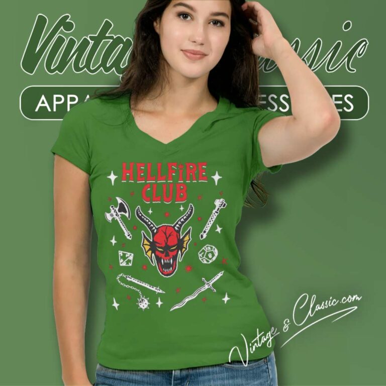 Stranger Things Hellfire Club V Neck TShirt Stranger Things Hellfire Club V Neck TShirt