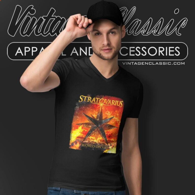 Stratovarius Shirt World On Fire V Neck TShirt Stratovarius Shirt World On Fire V Neck TShirt