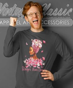 Stronger Than Cancer Shirt Breast Cancer Awareness Month Long Sleeve Tee