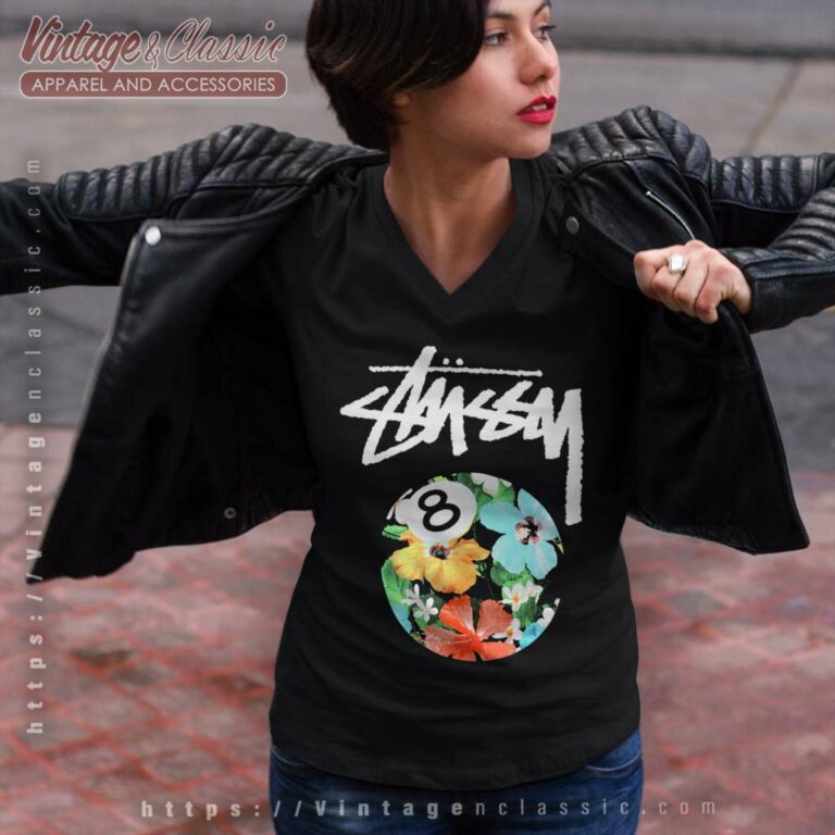 Stussy 8 Ball Flowers V Neck TShirt Stussy 8 Ball Flowers V Neck TShirt