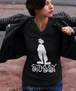 Stussy Shadowman Skateboarding Surf V Neck TShirt