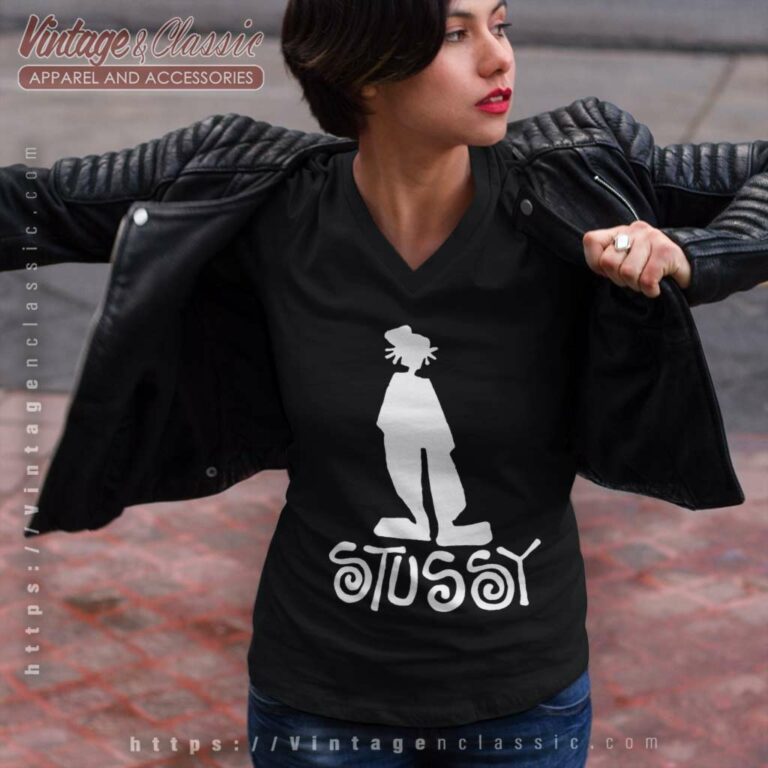 Stussy Shadowman Skateboarding Surf V Neck TShirt Stussy Shadowman Skateboarding Surf V Neck TShirt