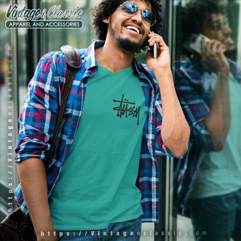 Stussy Small Basic Logo V Neck TShirt Stussy Small Basic Logo V Neck TShirt