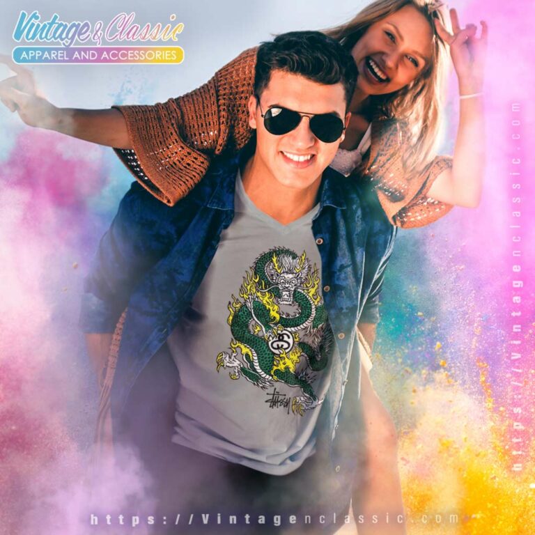 Stussy Vintage Dragon Fire V Neck TShirt Stussy Vintage Dragon Fire V Neck TShirt