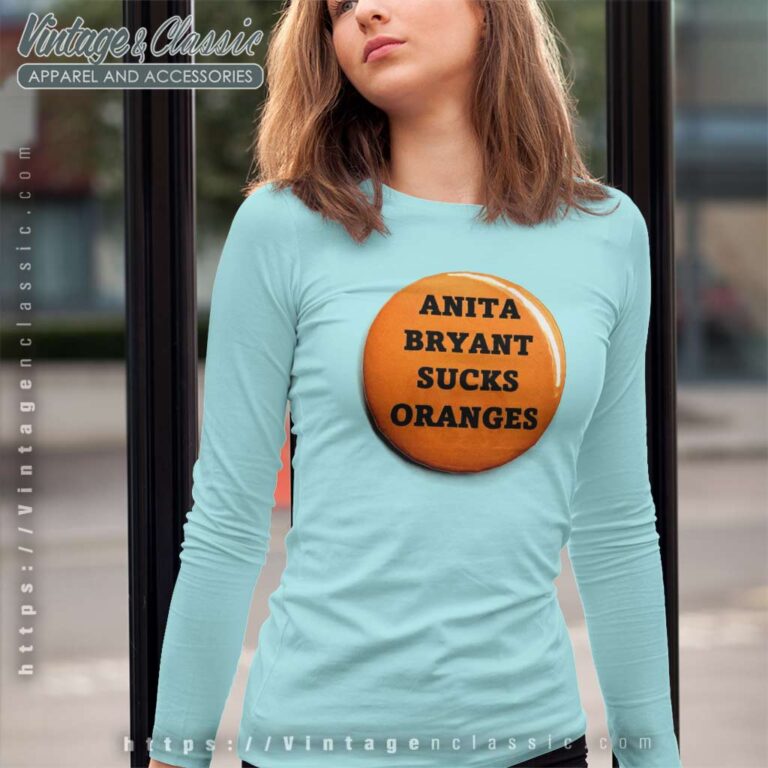 Sucks Oranges Button Anita Bryant Lgbtq 1970s Long Sleeve Tee Sucks Oranges Button Anita Bryant Lgbtq 1970s Long Sleeve Tee