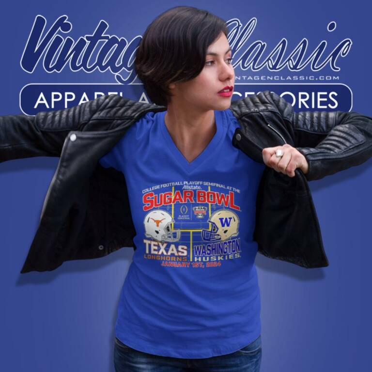 Sugar Bowl 2024 Texas Longhorns Vs Washington Huskies V Neck TShirt Sugar Bowl 2024 Texas Longhorns Vs Washington Huskies V Neck TShirt