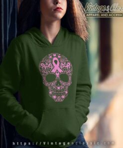 Sugar Skull Pink Ribbon Calavera Breast Cancer Awareness Hoodie