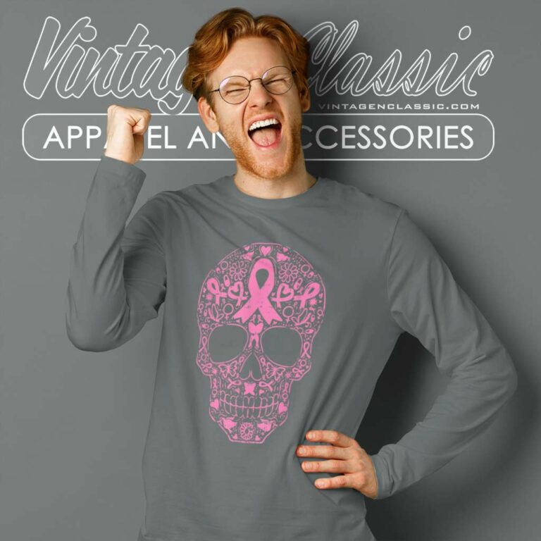Sugar Skull Pink Ribbon Calavera Breast Cancer Awareness Long Sleeve Tee Sugar Skull Pink Ribbon Calavera Breast Cancer Awareness Long Sleeve Tee