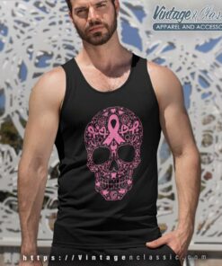 Sugar Skull Pink Ribbon Calavera Breast Cancer Awareness Tank Top Racerback