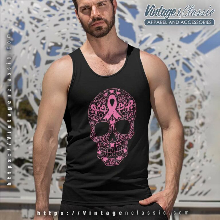 Sugar Skull Pink Ribbon Calavera Breast Cancer Awareness Tank Top Racerback Sugar Skull Pink Ribbon Calavera Breast Cancer Awareness Tank Top Racerback