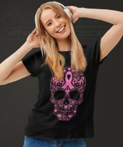 Sugar Skull Pink Ribbon Calavera Breast Cancer Awareness Women TShirt