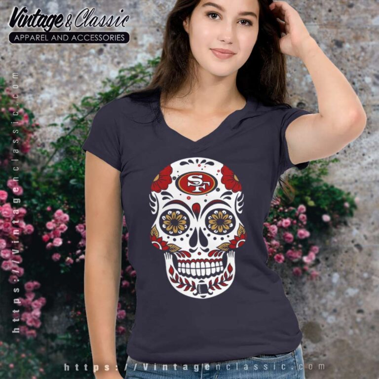 Sugar Skull San Francisco 49ers V Neck TShirt Sugar Skull San Francisco 49ers V Neck TShirt